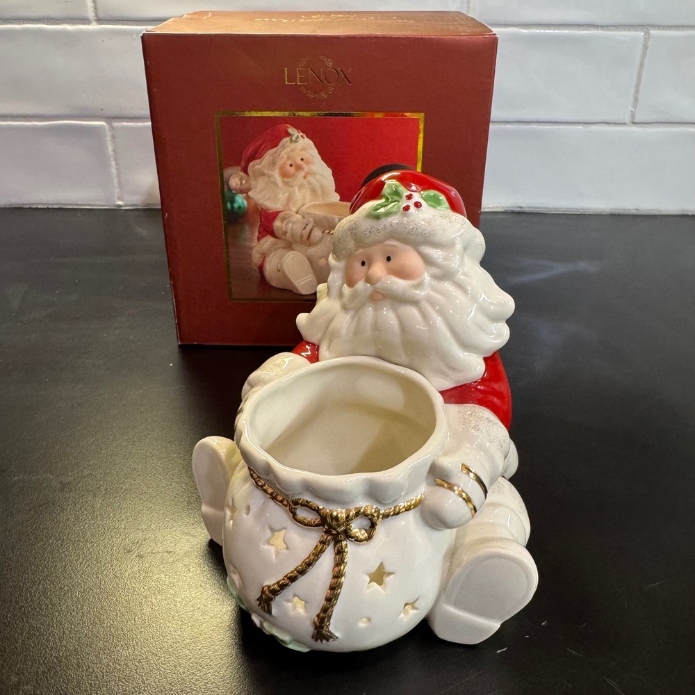Lenox Santa Votive Holder Red White Porcelain Star Bag 760550 Boxed